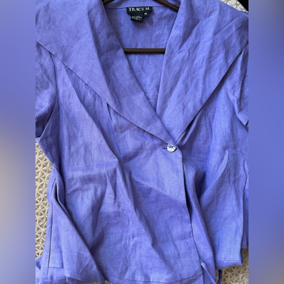 Vintage Tracy M. 100% Linen Short Sleeve Button Top size M - Picture 8 of 8